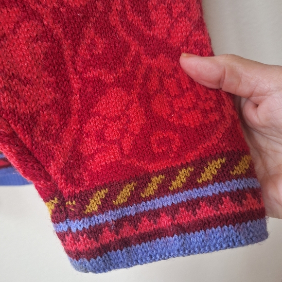 Oleana The Norwegian Story Wool Sweater Red Floral Womens L/XL - Picture 4 of 5